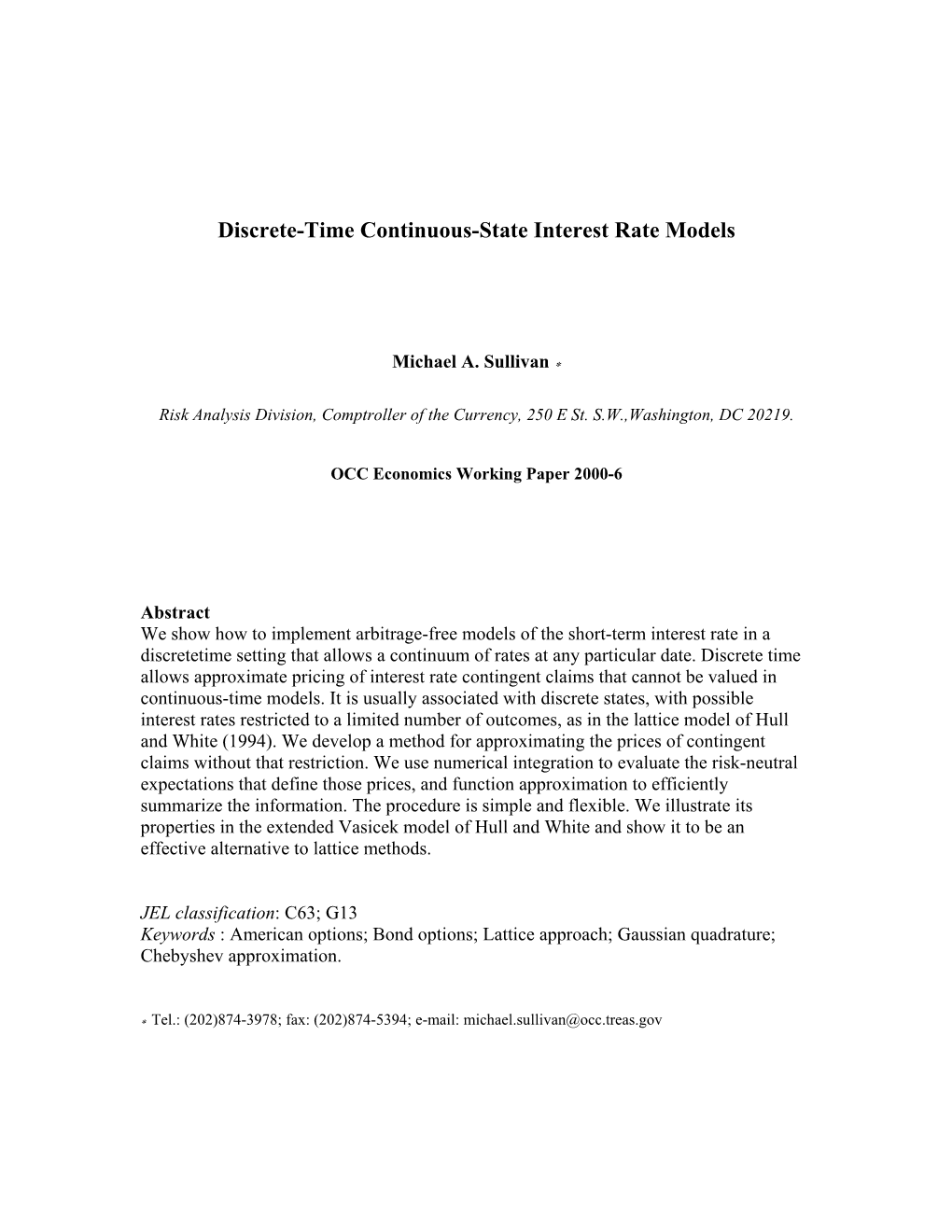 Discrete-Time Continuous-State Interest Rate Models