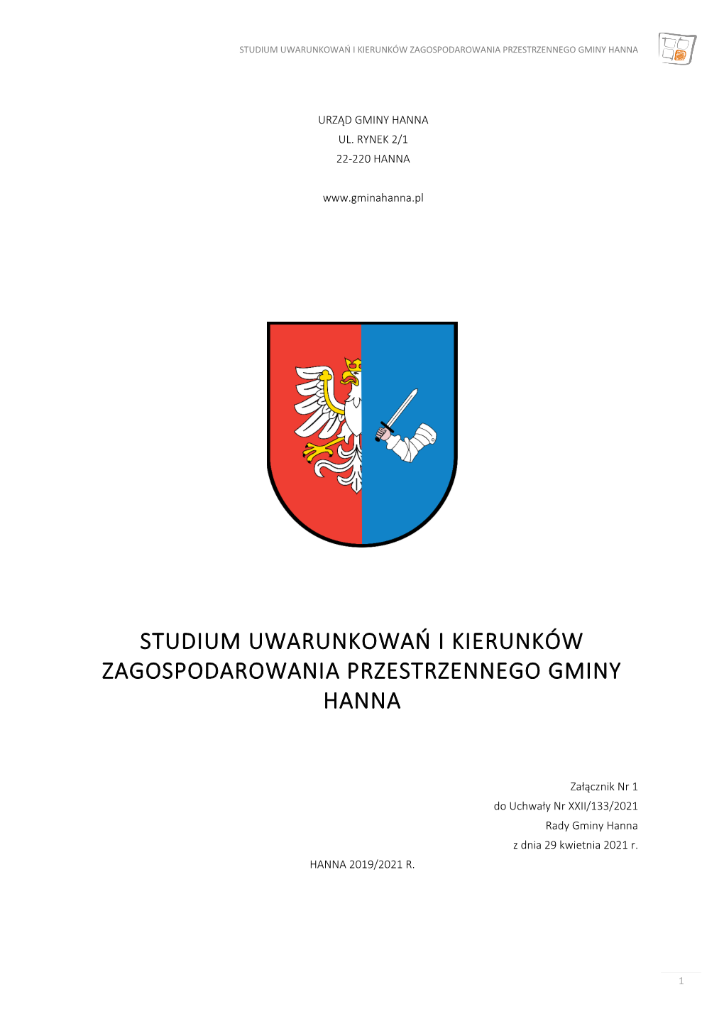 Studium Uwarunkowań I Kierunków Zagospodarowania Przestrzennego Gminy Hanna