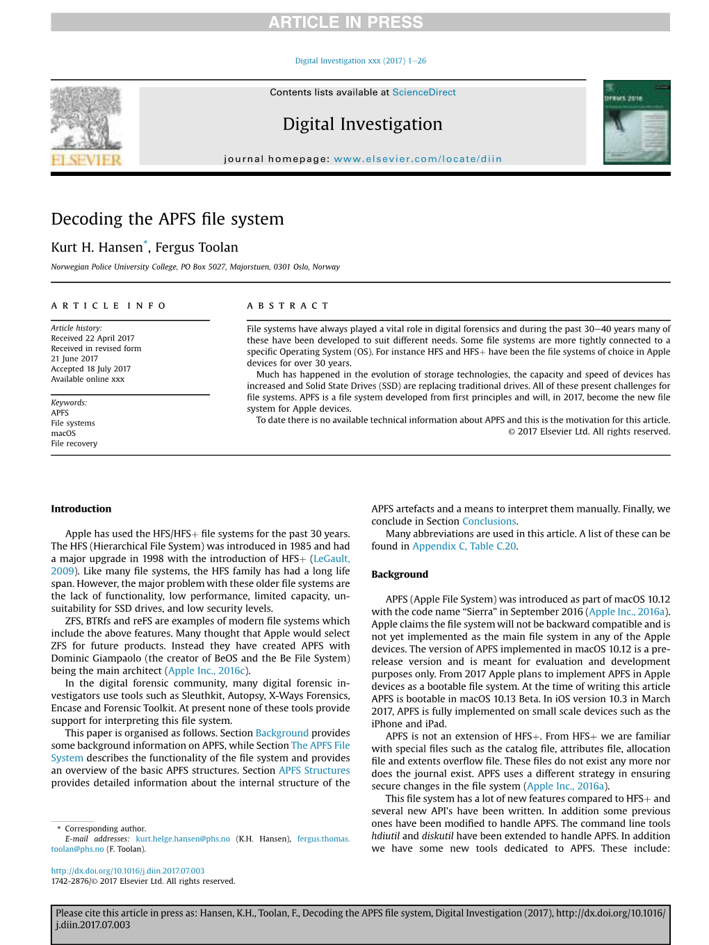 Decoding the APFS File System Digital Investigation