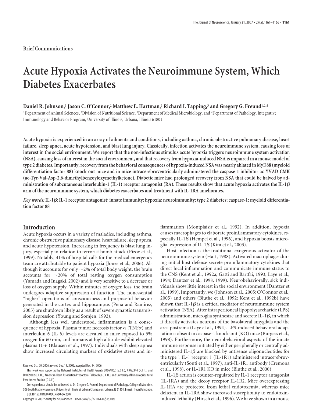 Acute Hypoxia Activates the Neuroimmune System, Which Diabetes Exacerbates