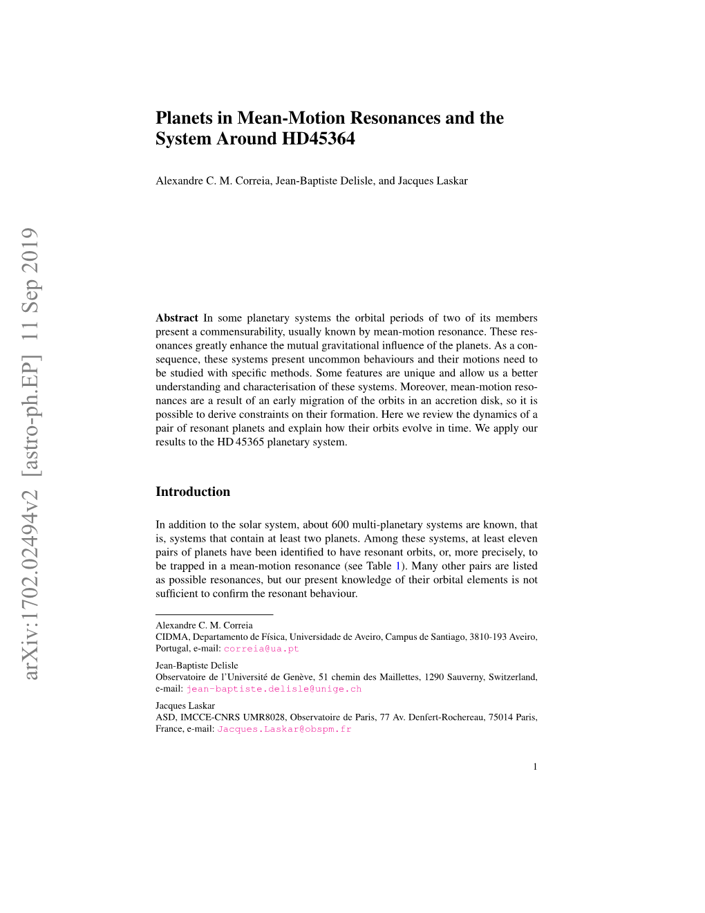 Planets in Mean-Motion Resonances and the System Around HD45364