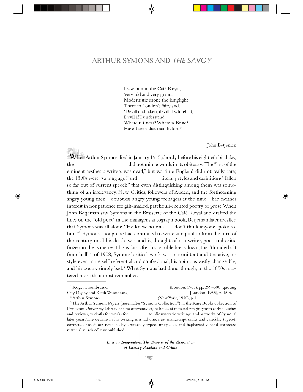 Arthur Symons and the Savoy