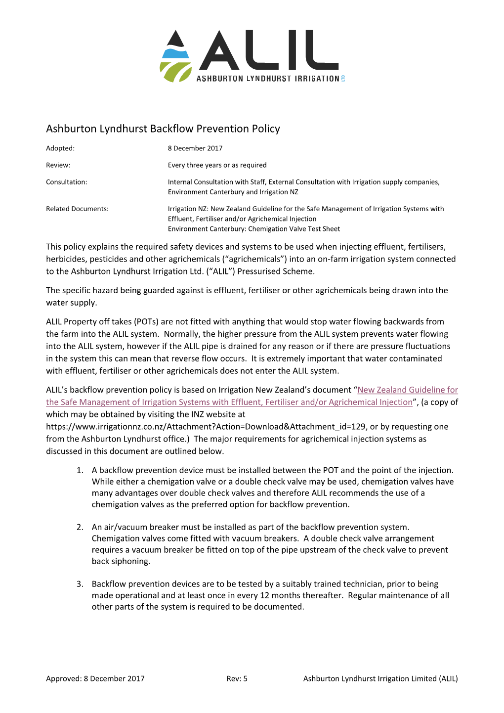 Backflow Prevention Policy