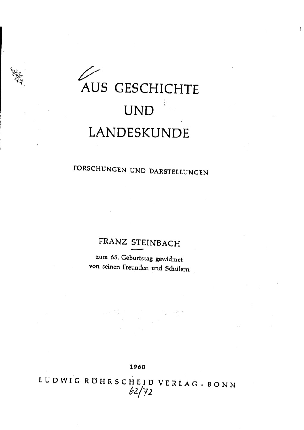 Aus Geschichte Und Landeskunde