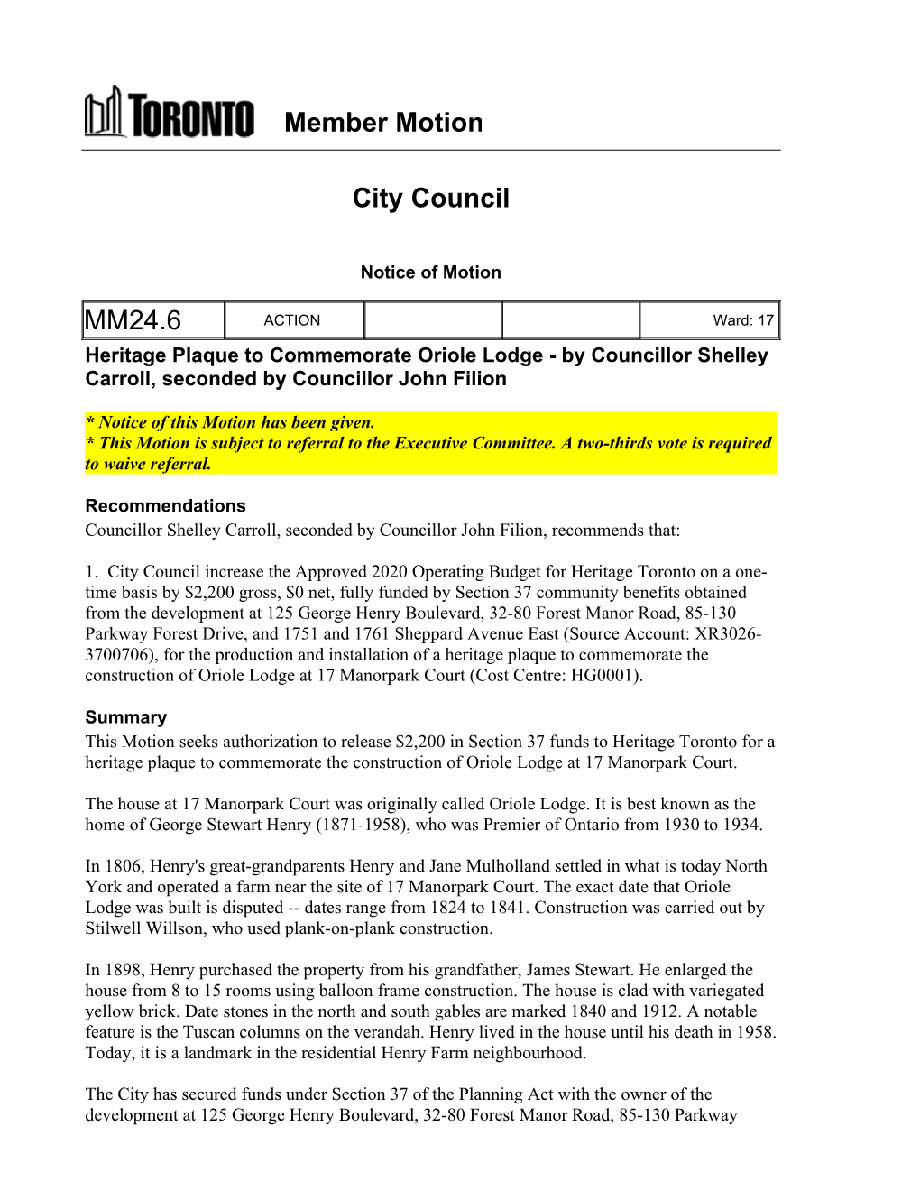 Member Motion City Council MM24.6