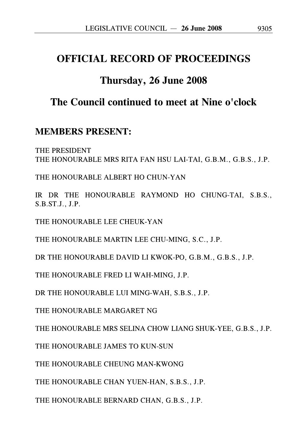 OFFICIAL RECORD of PROCEEDINGS Thursday, 26 June