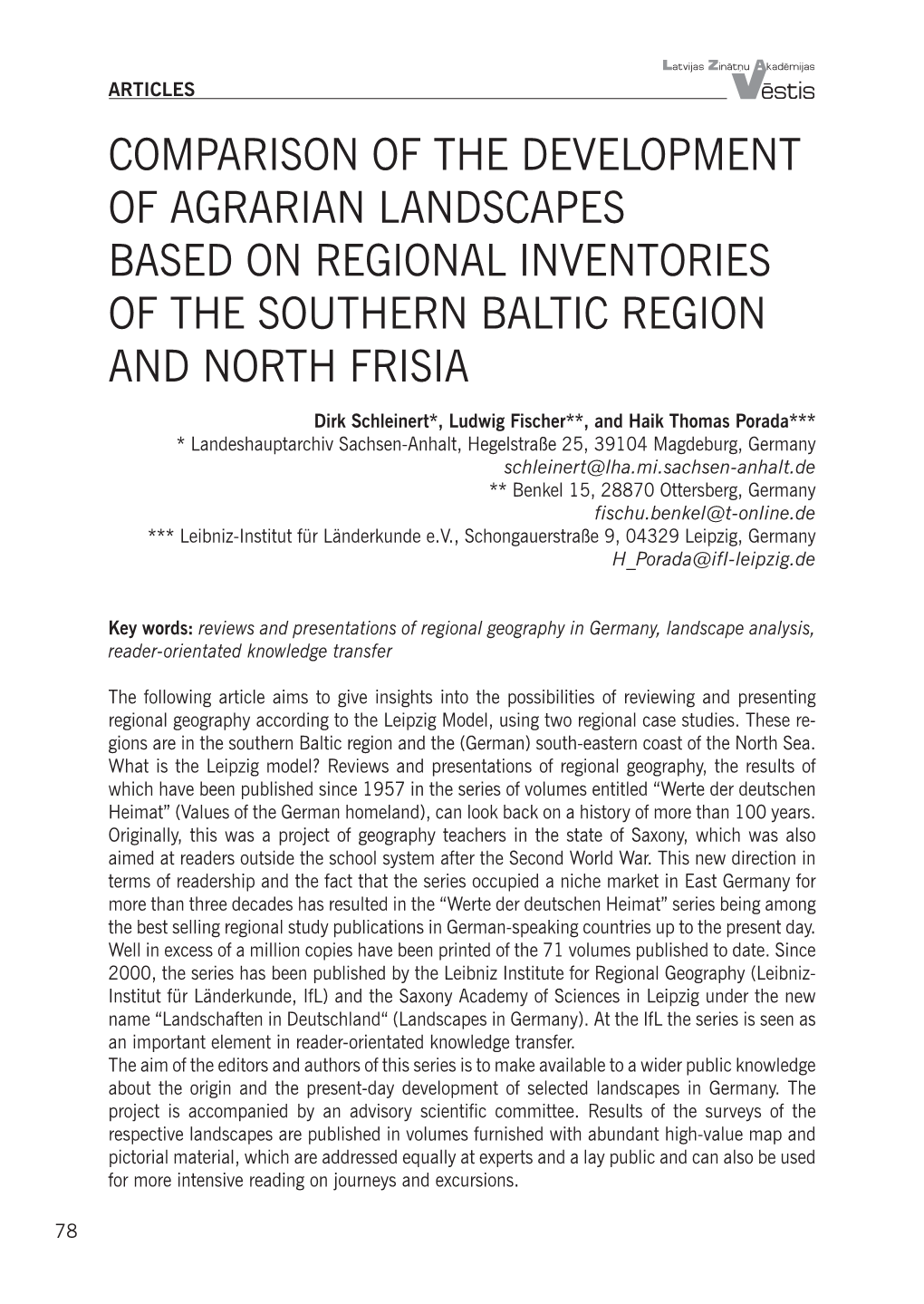 Comparison of the Development of Agrarian Landscapes Based on Regional Inventories of the Southern Baltic Region and North Frisia