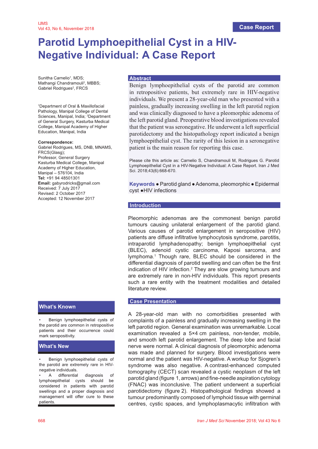 Parotid Lymphoepithelial Cyst in a HIV- Negative Individual: a Case Report