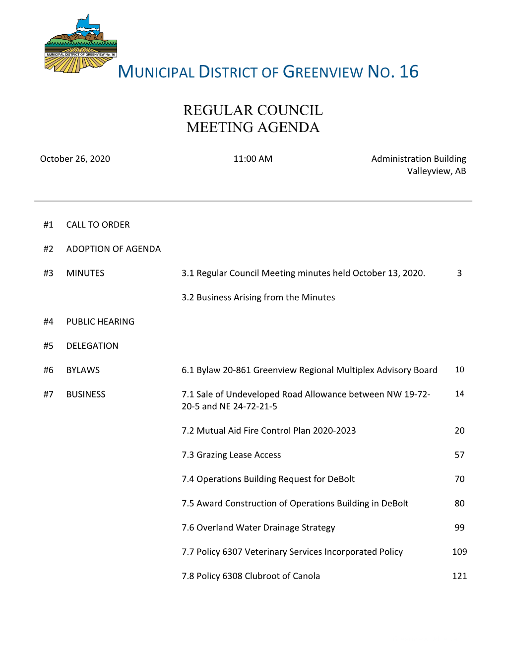 20.10.26 Regular Council Meeting