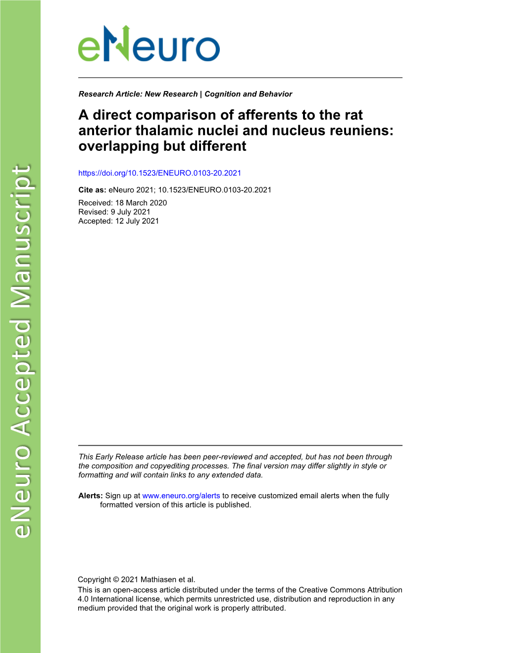 A Direct Comparison of Afferents to the Rat Anterior Thalamic Nuclei and Nucleus Reuniens: Overlapping but Different