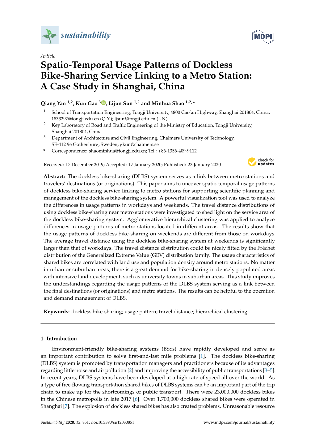 Spatio-Temporal Usage Patterns of Dockless Bike-Sharing Service Linking to a Metro Station: a Case Study in Shanghai, China