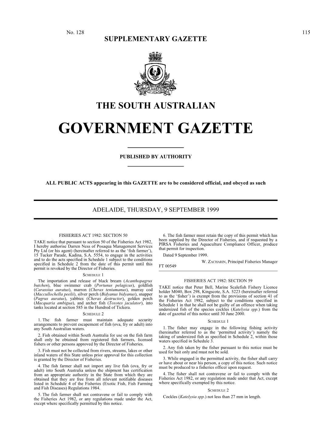 Supplementary Gazette