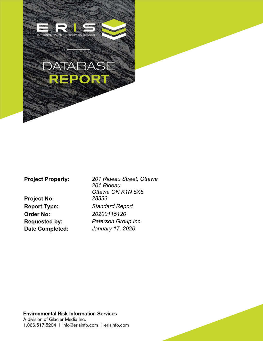 28333 Report Type: Standard Report Order No: 20200115120 Requested By: Paterson Group Inc