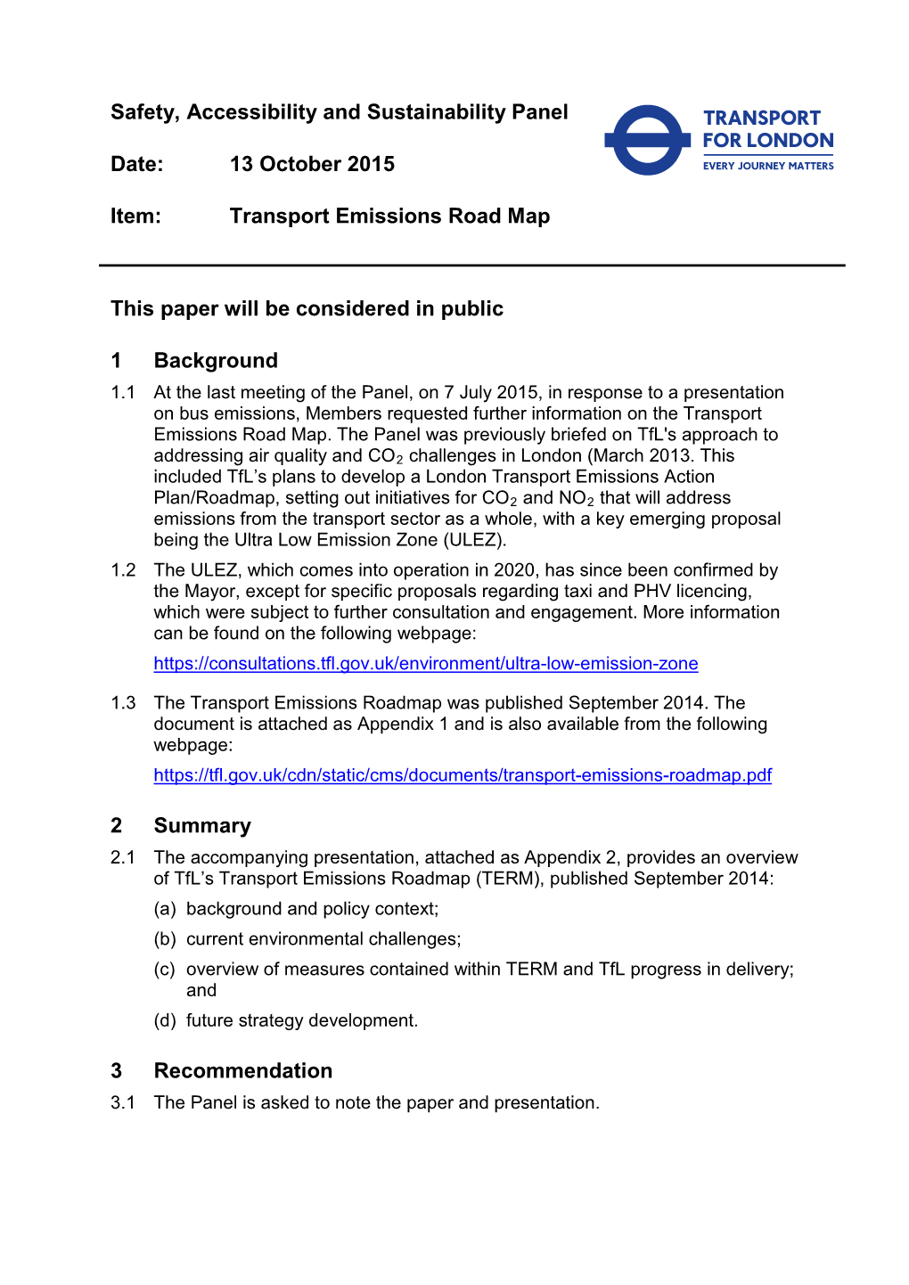 Transport Emissions Road Map This Paper Will Be Cons