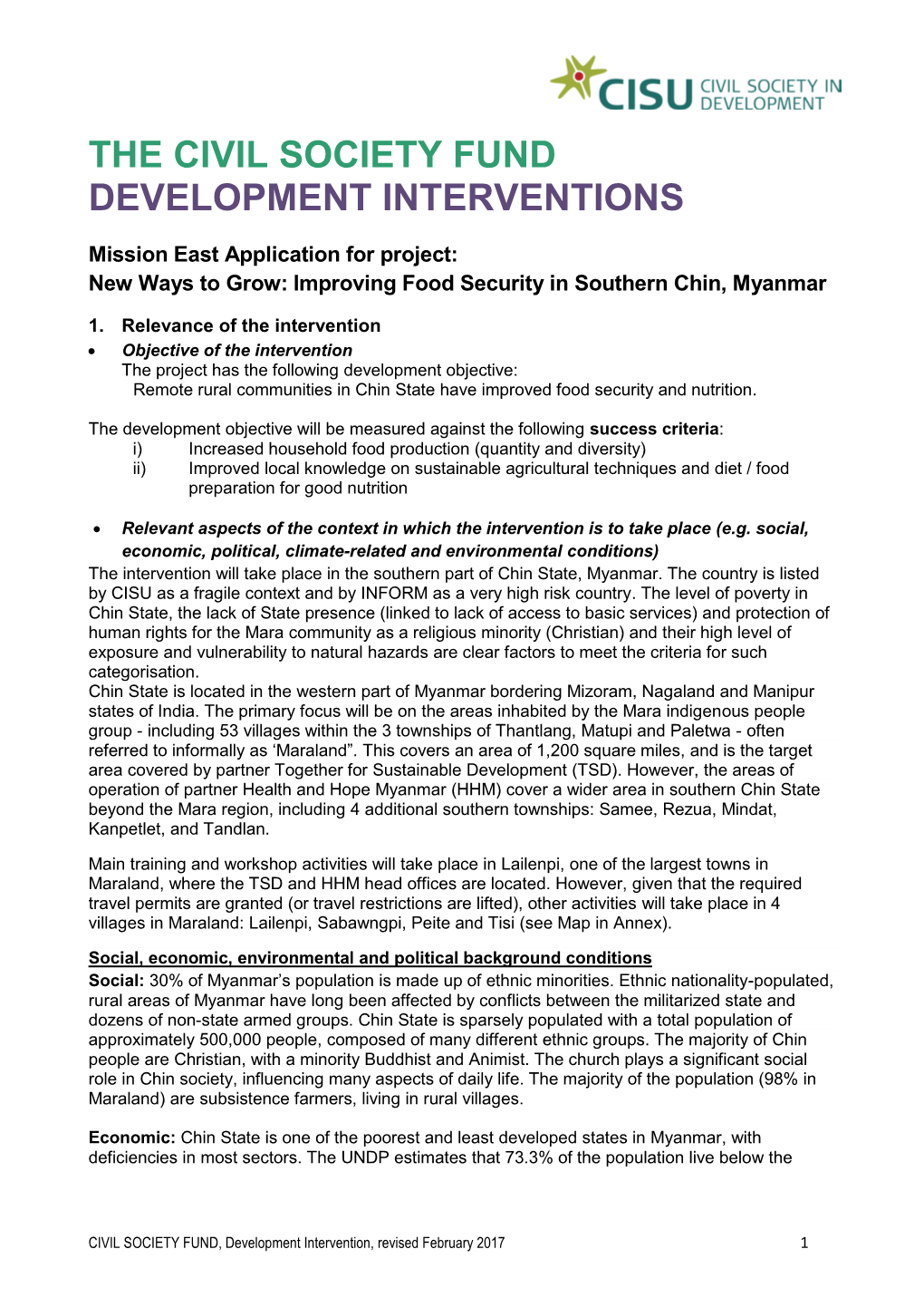 The Civil Society Fund Development Interventions