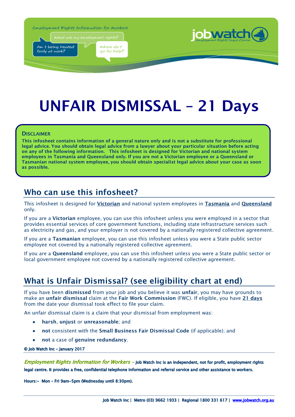 UNFAIR DISMISSAL – 21 Days