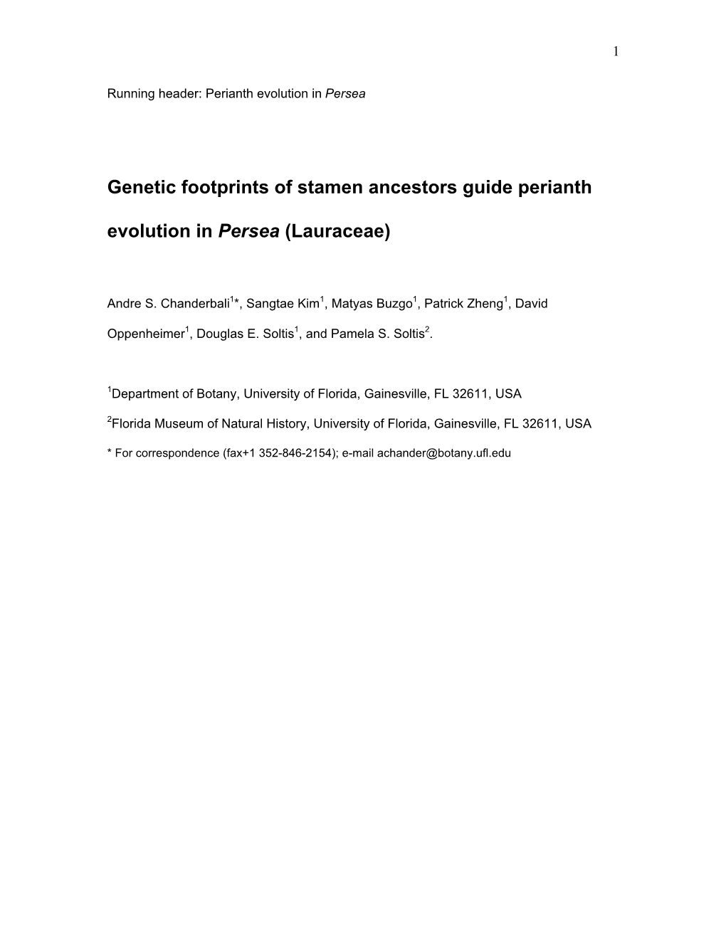 Genetic Footprints of Stamen Ancestors Guide Perianth Evolution in Persea (Lauraceae)