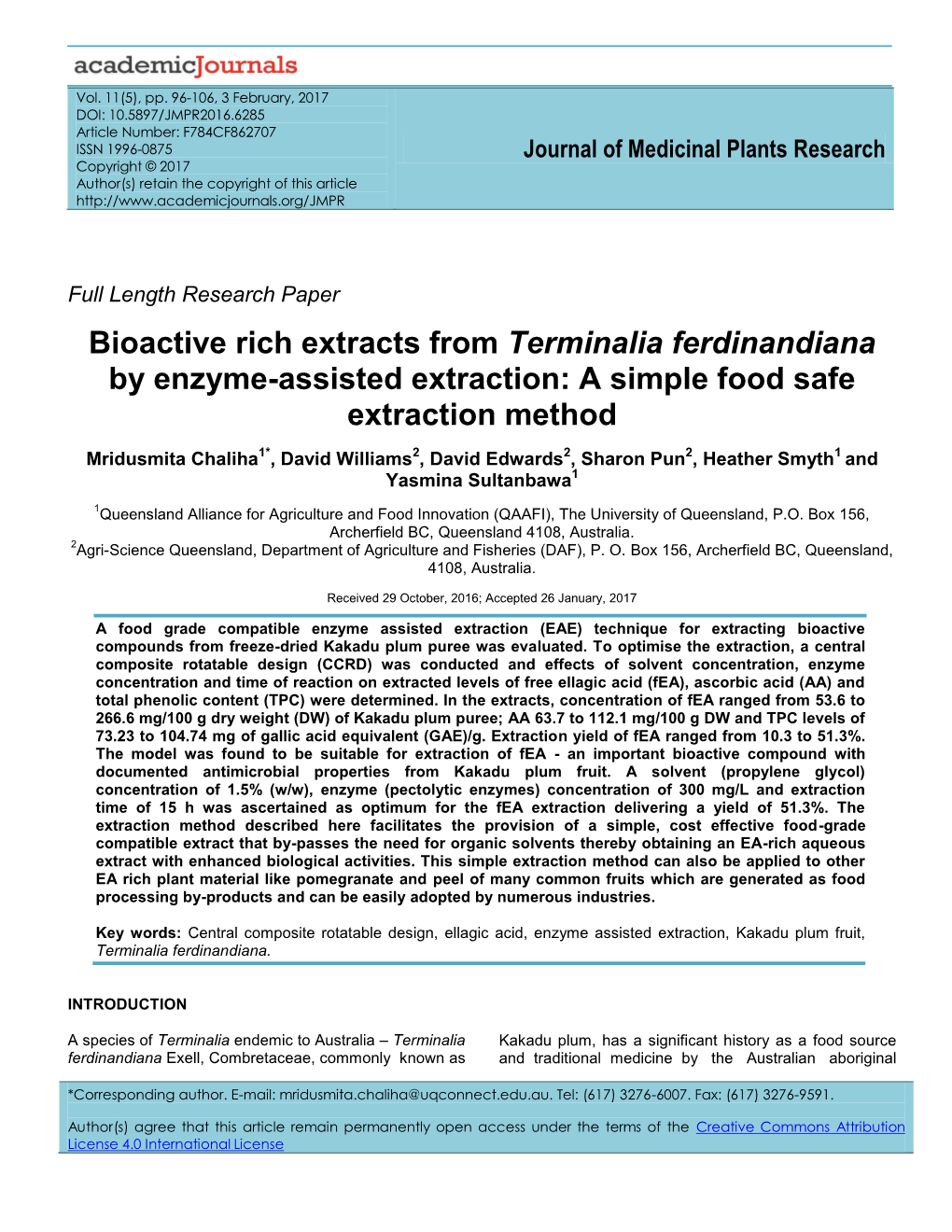 Bioactive Rich Extracts from Terminalia Ferdinandiana by Enzyme-Assisted Extraction: a Simple Food Safe Extraction Method