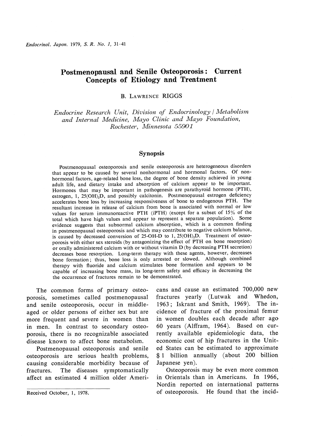 Postmenopausal and Senile Osteoporosis: Current Concepts of Etiology and Treatment