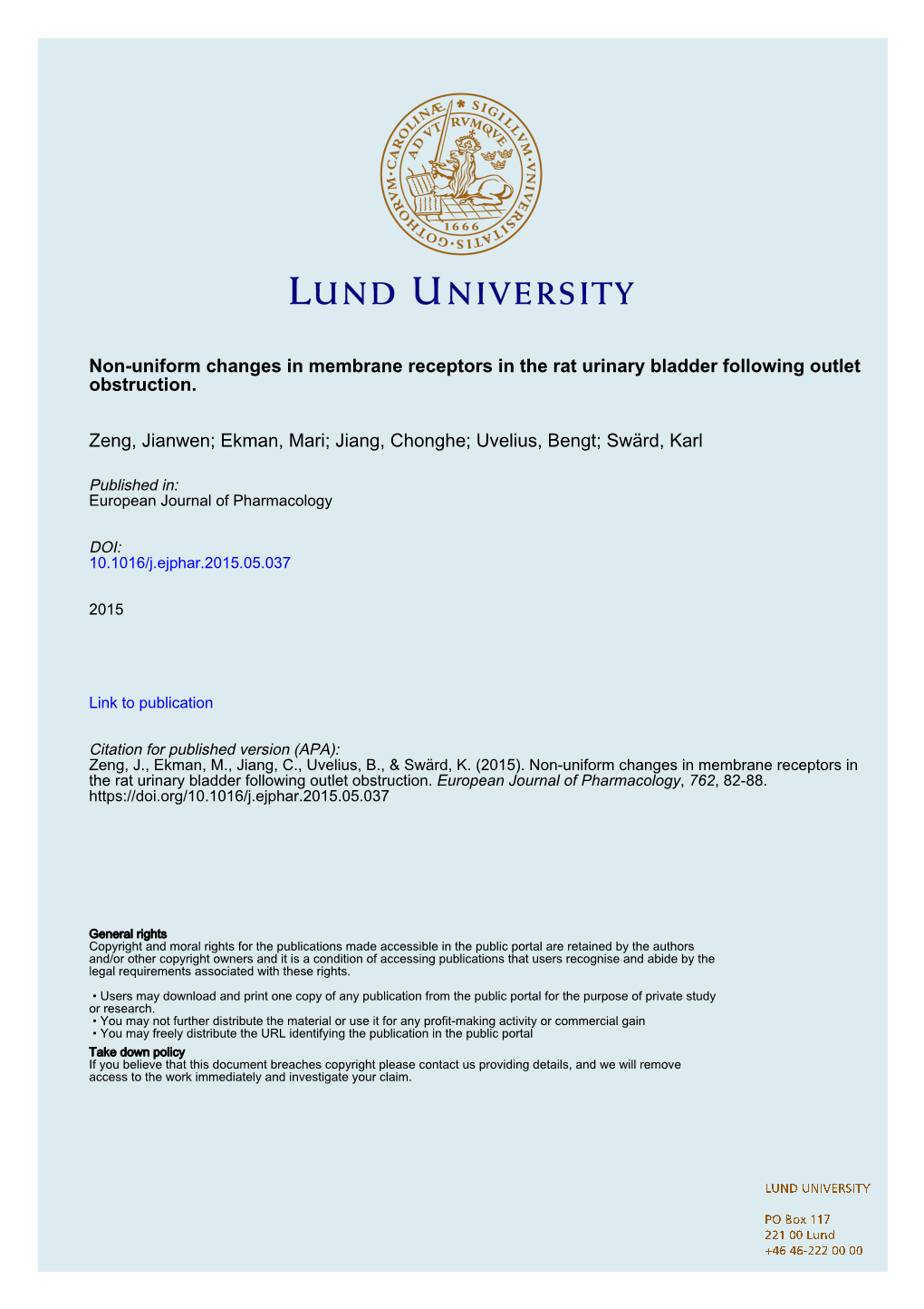 Non-Uniform Changes in Membrane Receptors in the Rat Urinary Bladder Following Outlet Obstruction