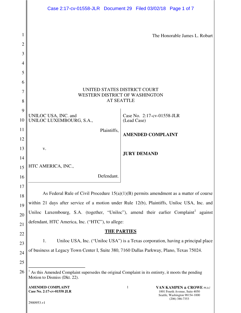 Case 2:17-Cv-01558-JLR Document 29 Filed 03/02/18 Page 1 of 7