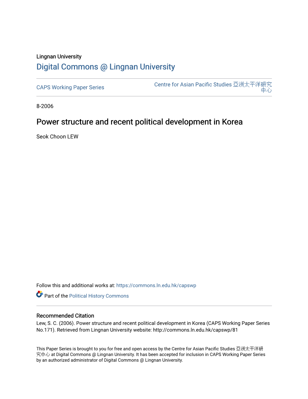 Power Structure and Recent Political Development in Korea