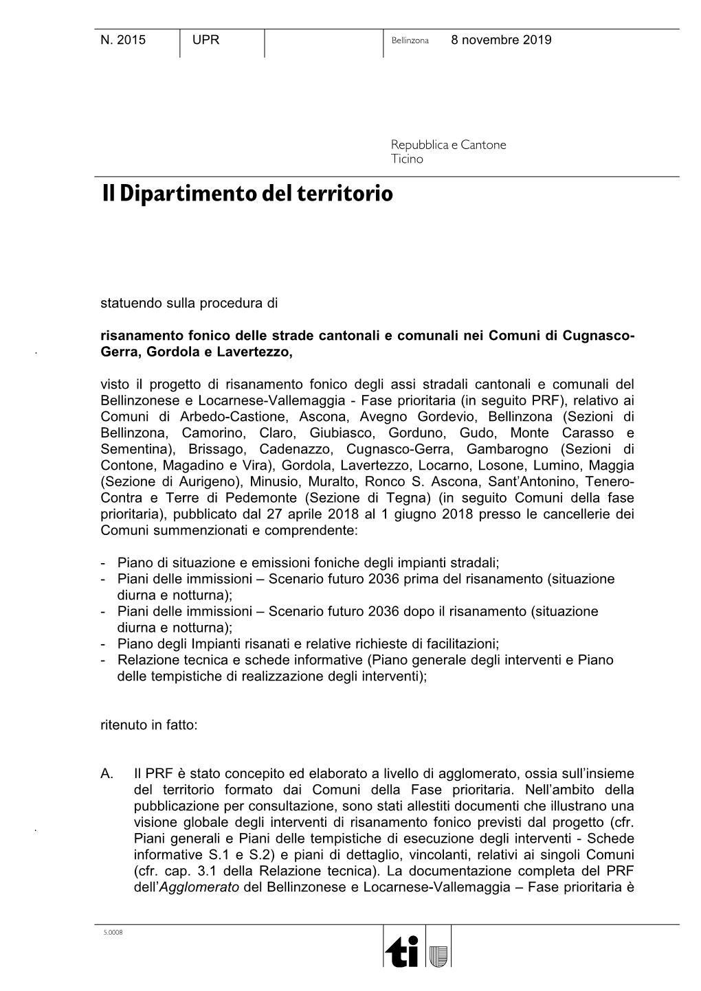 Decisione DT N. 2015 Cugnasco-Gerra, Gordola E