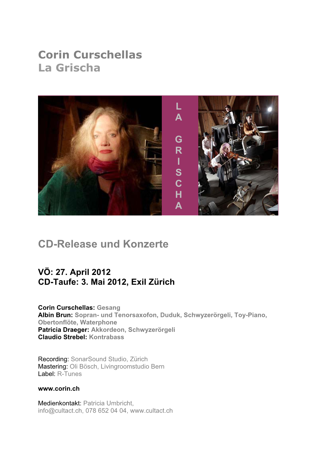 Corin Curschellas La Grischa CD-Release Und Konzerte
