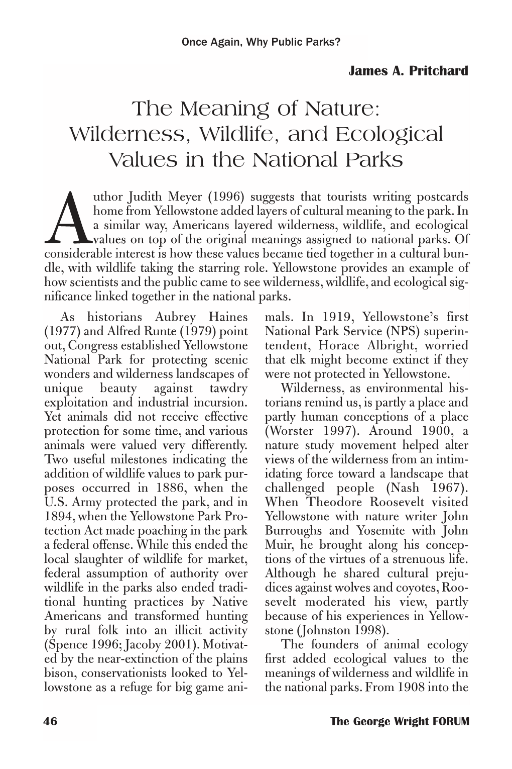 Wilderness, Wildlife, and Ecological Values in the National Parks