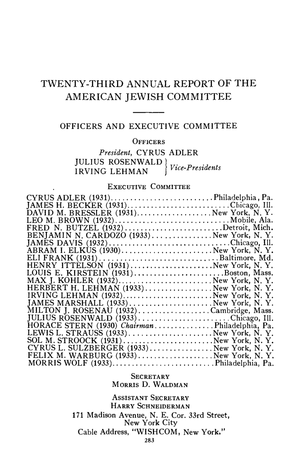 Twenty-Third Annual Report of the American Jewish Committee