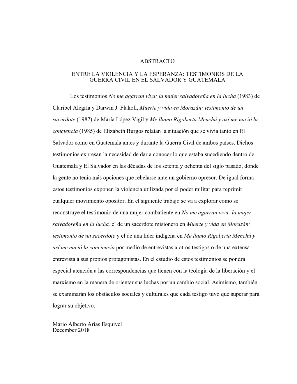 Testimonios De La Guerra Civil En El Salvador Y Guatemala