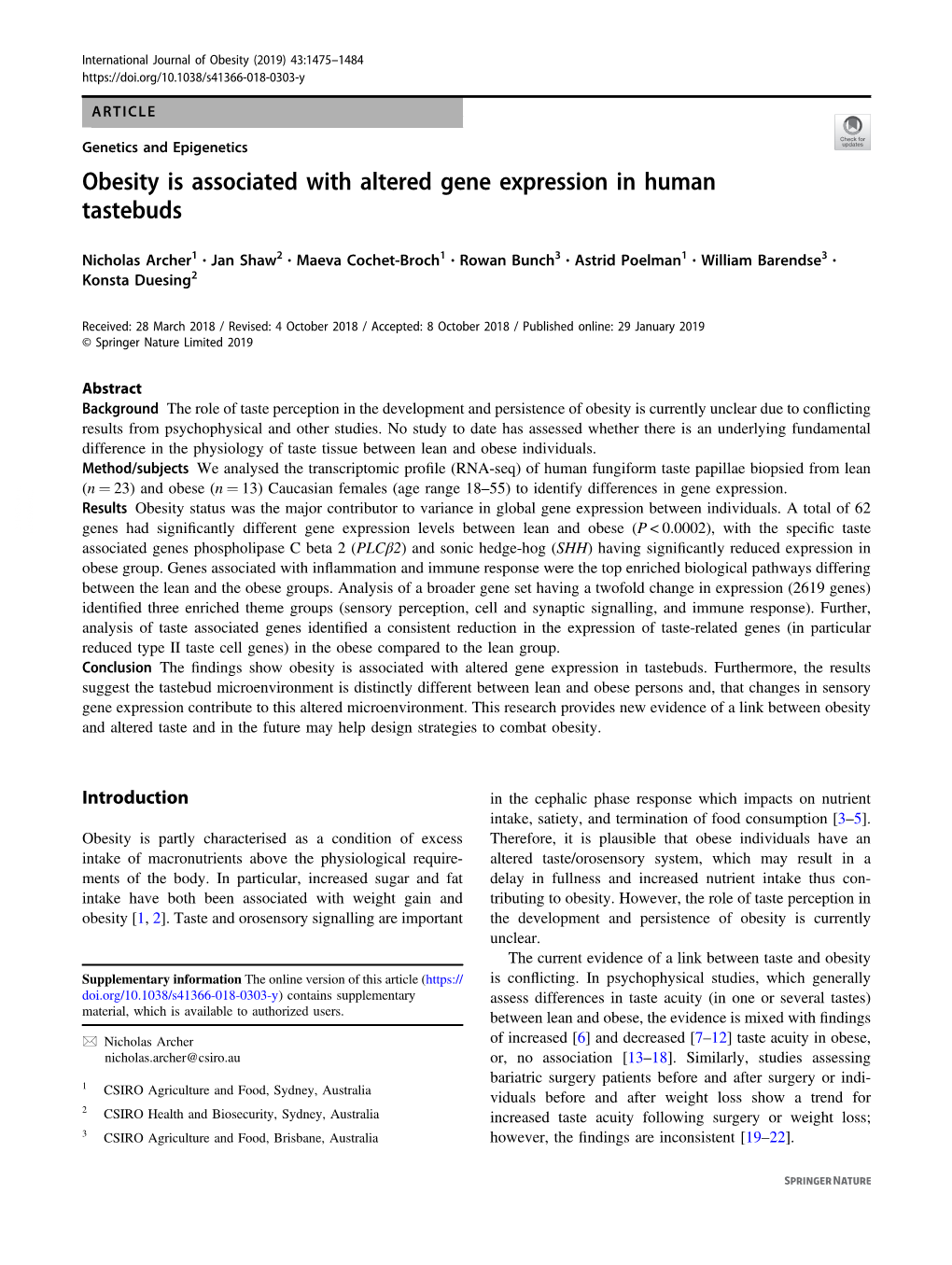 Obesity Is Associated with Altered Gene Expression in Human Tastebuds