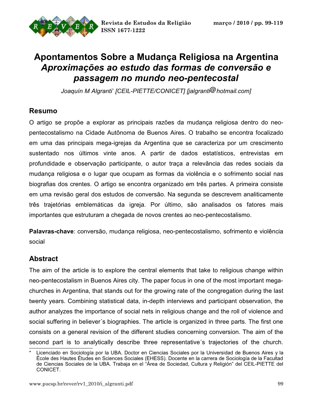 Apontamentos Sobre a Mudança Religiosa Na Argentina