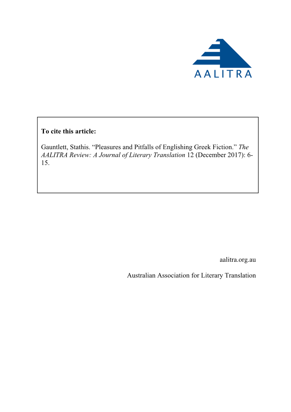 The AALITRA Review Issue 12, December 2017