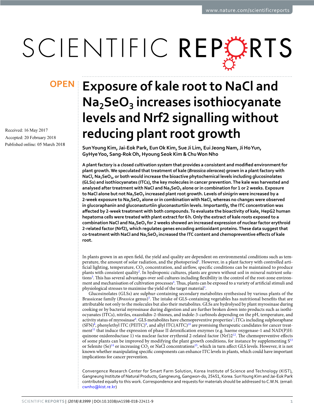 Exposure of Kale Root to Nacl and Na2seo3 Increases Isothiocyanate