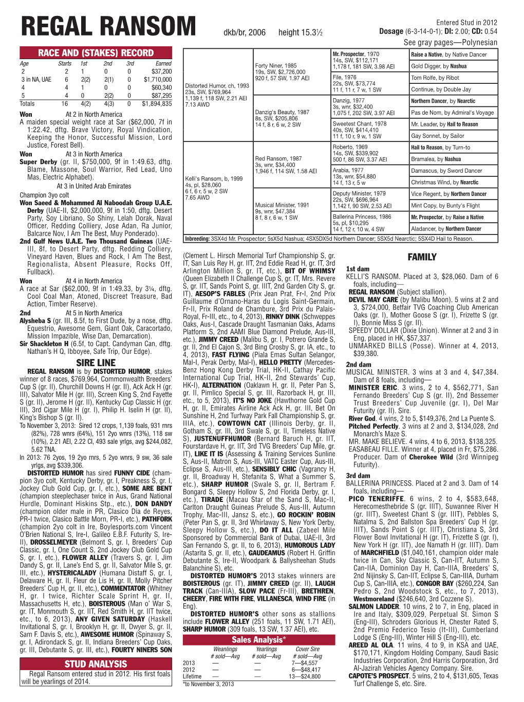 Race and (Stakes) Record Sire Line Family Stud Analysis