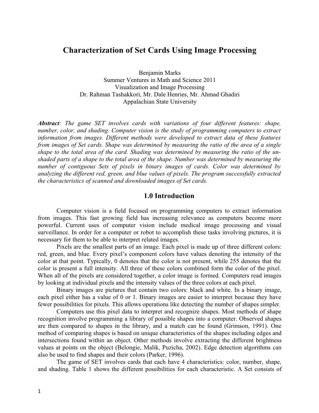 Characterization of Set Cards Using Image Processing