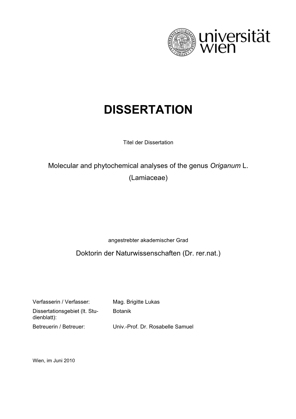 Molecular Phylogeny and Phytochemistry of the Genus Origanum“ 175