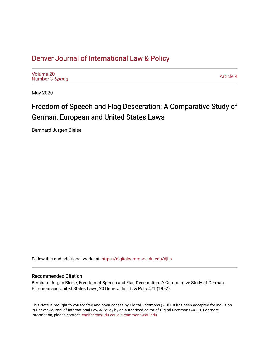 Freedom of Speech and Flag Desecration: a Comparative Study of German, European and United States Laws