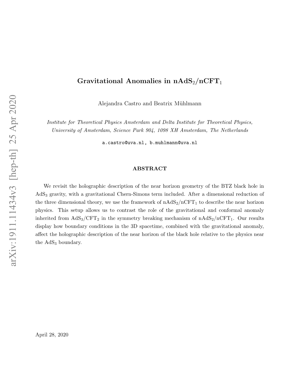 Gravitational Anomalies in Nads $ 2 $/Ncft $