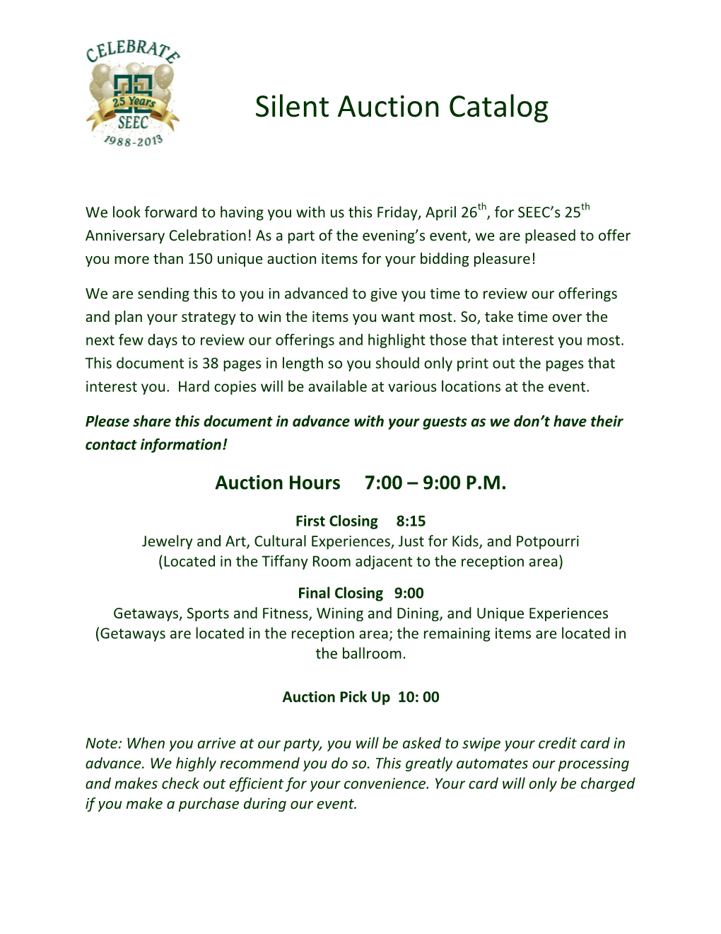 Silent Auction Catalog