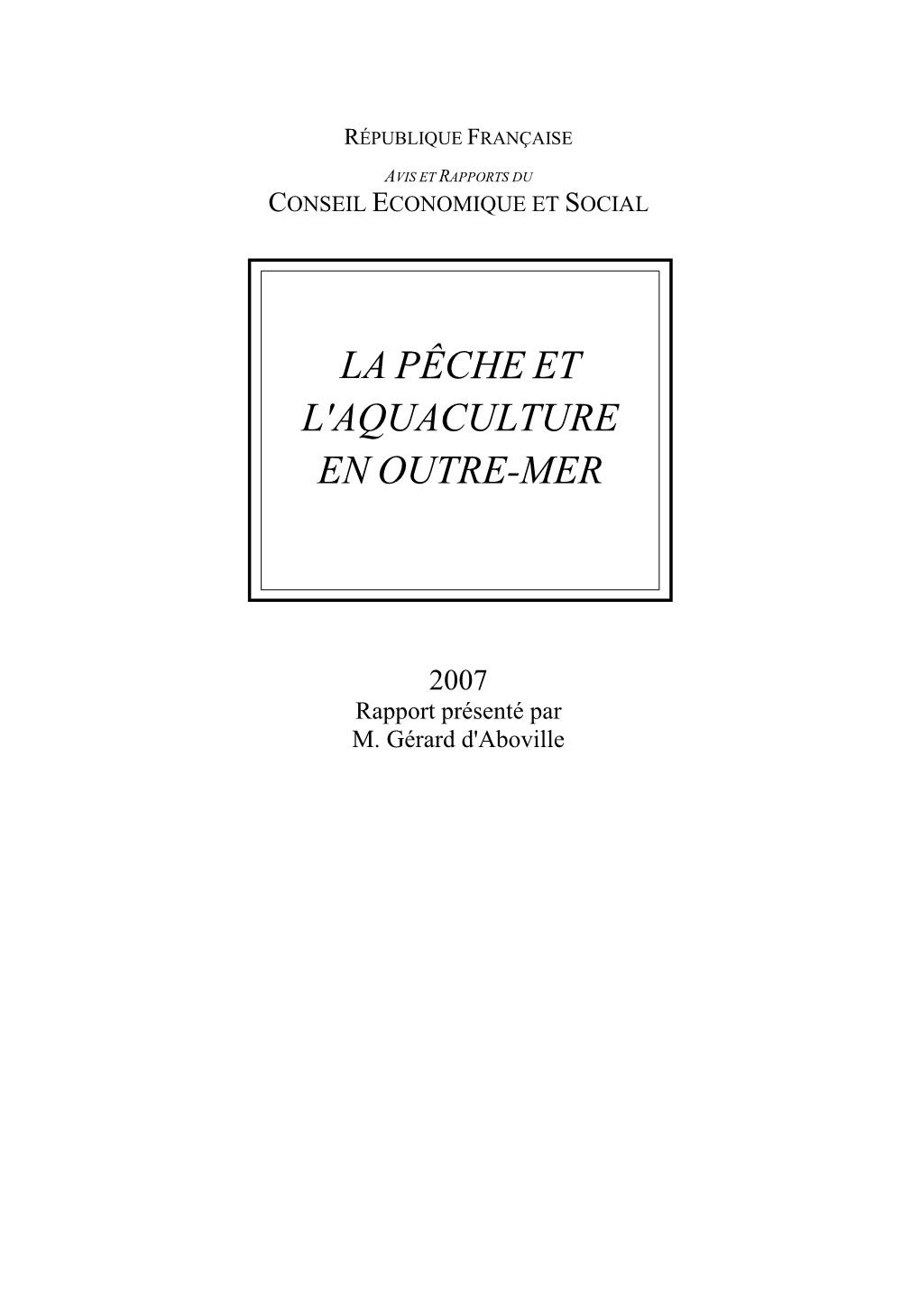 La Pêche Et L'aquaculture En Outre-Mer