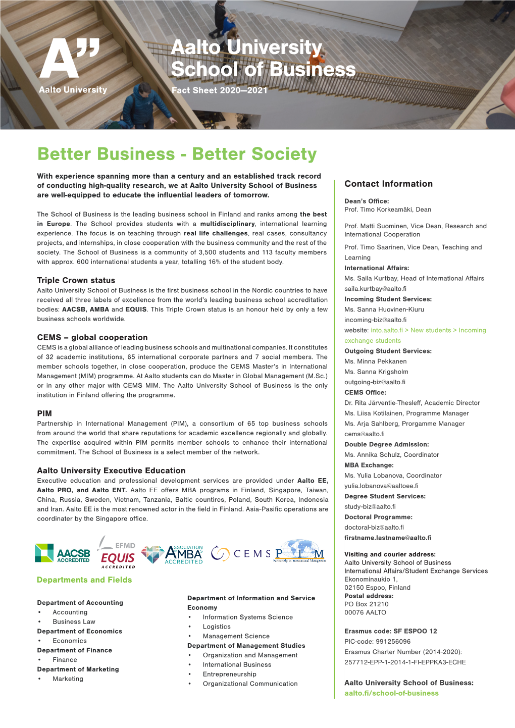 Aalto University School of Business Fact Sheet 2020—2021