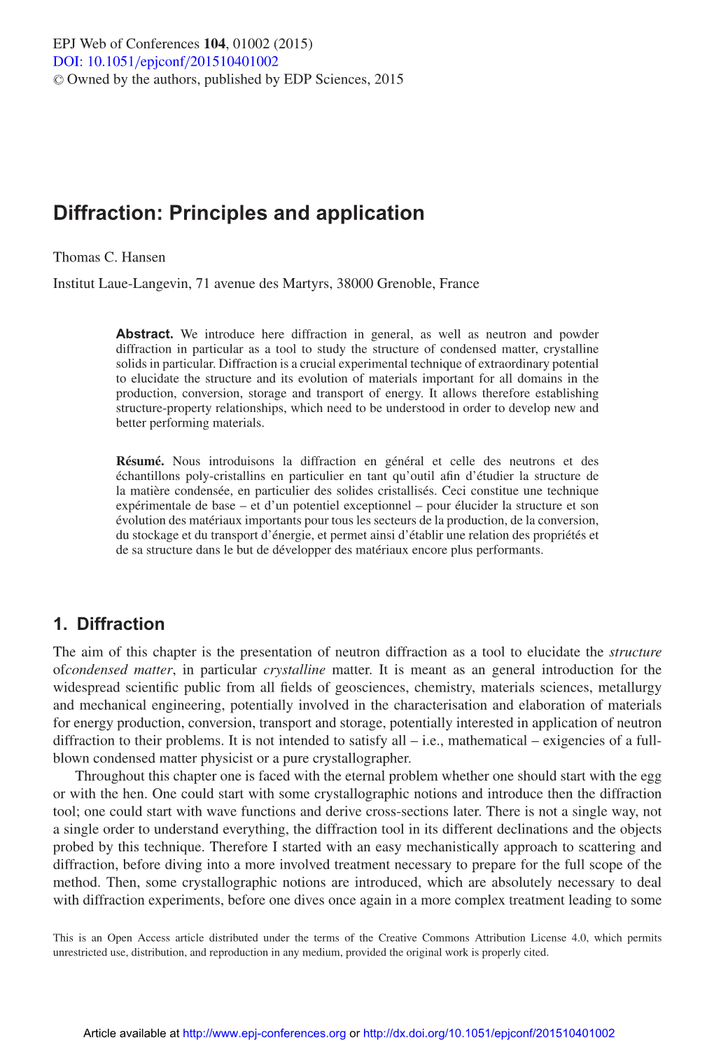 Diffraction: Principles and Application