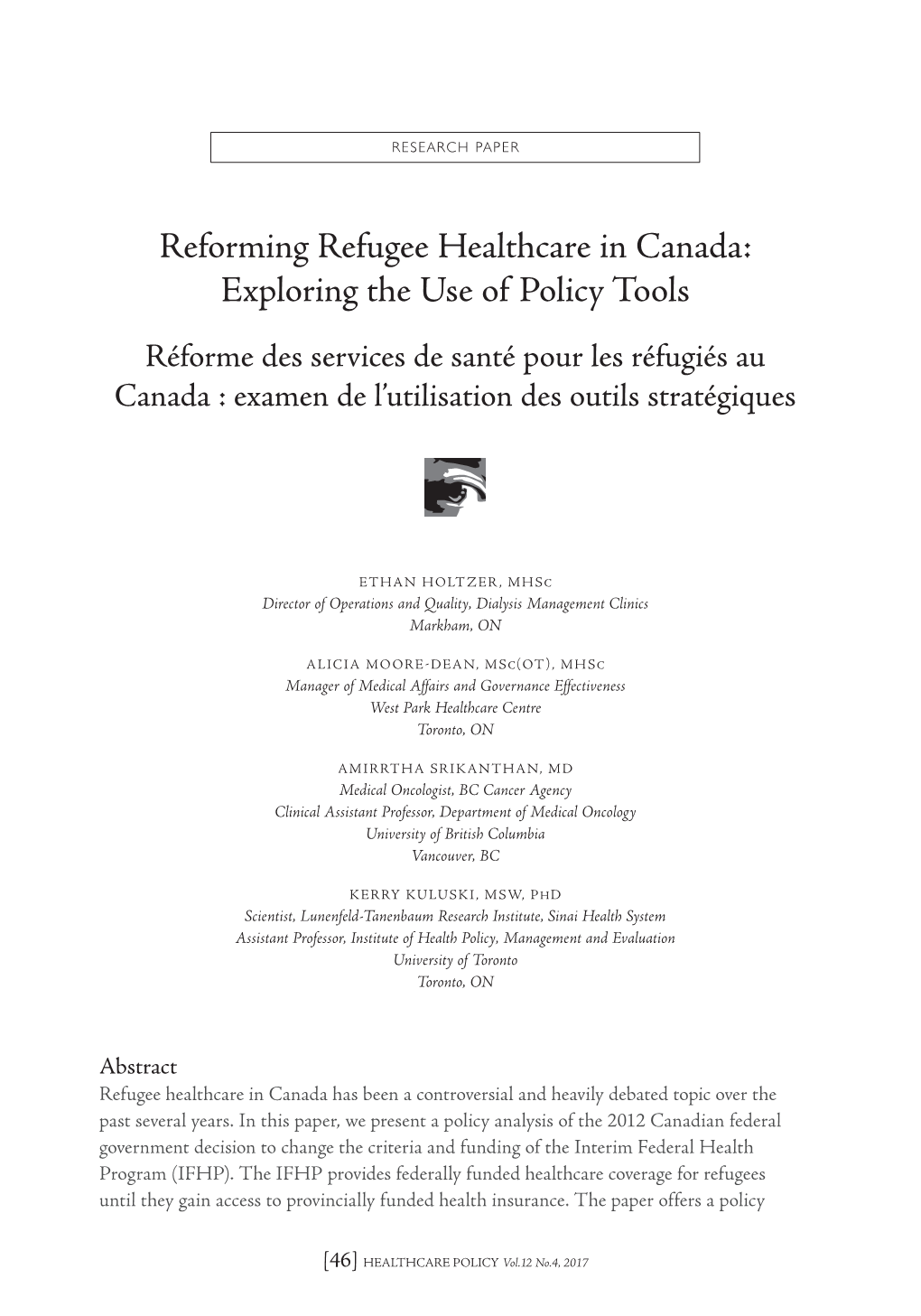 Reforming Refugee Healthcare in Canada