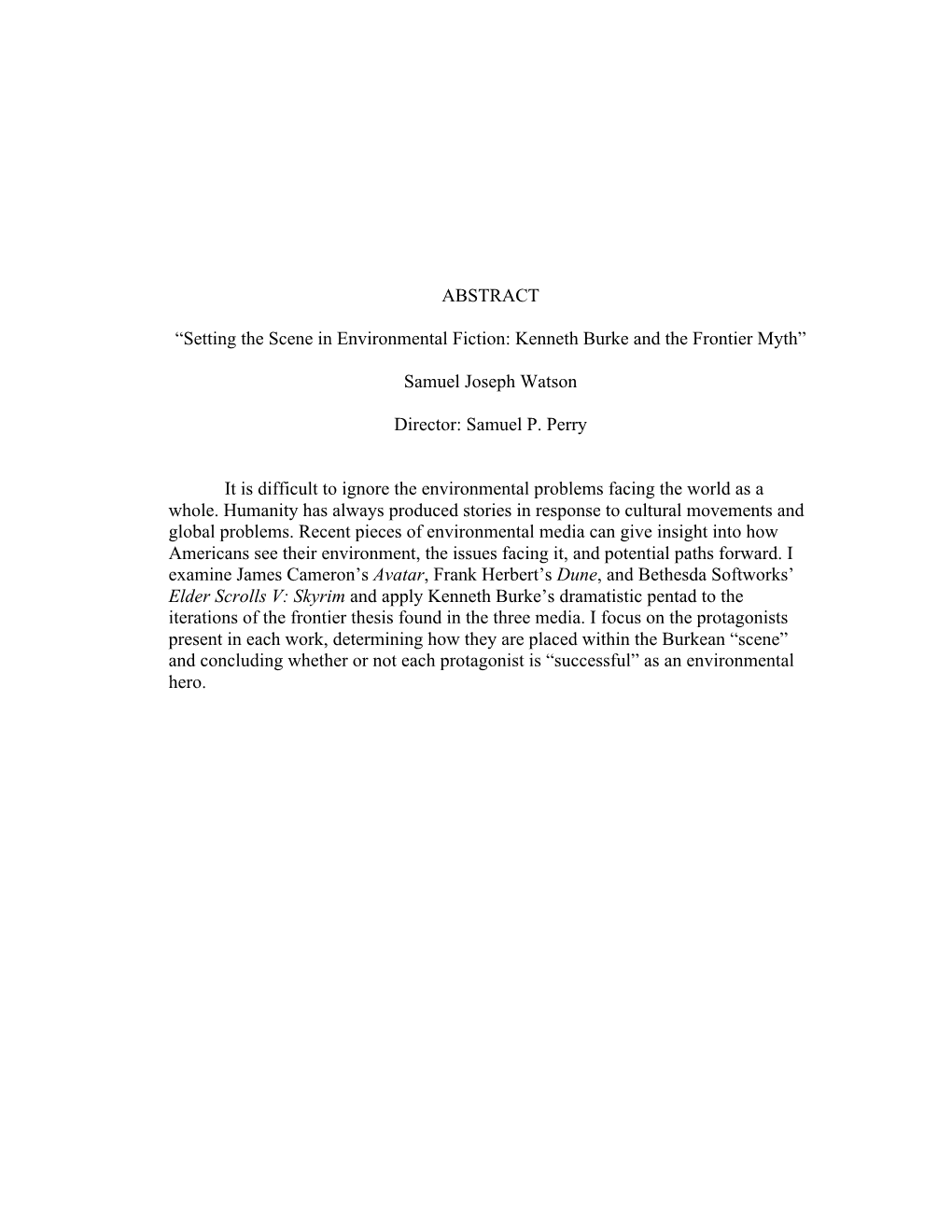 ABSTRACT “Setting the Scene in Environmental Fiction: Kenneth