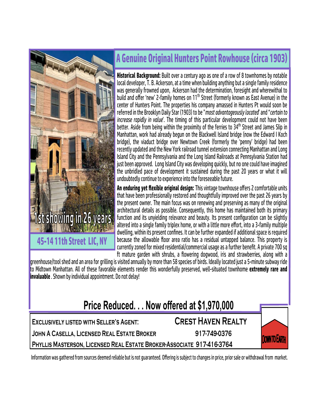 A Genuine Original Hunters Point Rowhouse (Circa 1903) Historical Background: Built Over a Century Ago As One of a Row of 8 Townhomes by Notable Local Developer, T