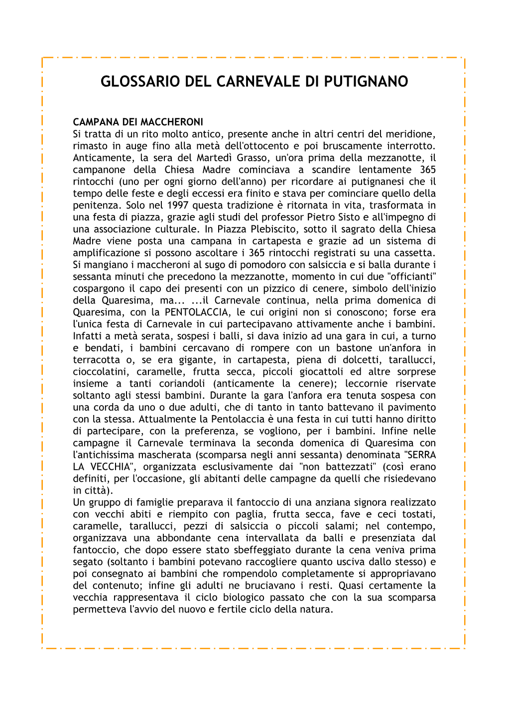 Glossario Del Carnevale Di Putignano