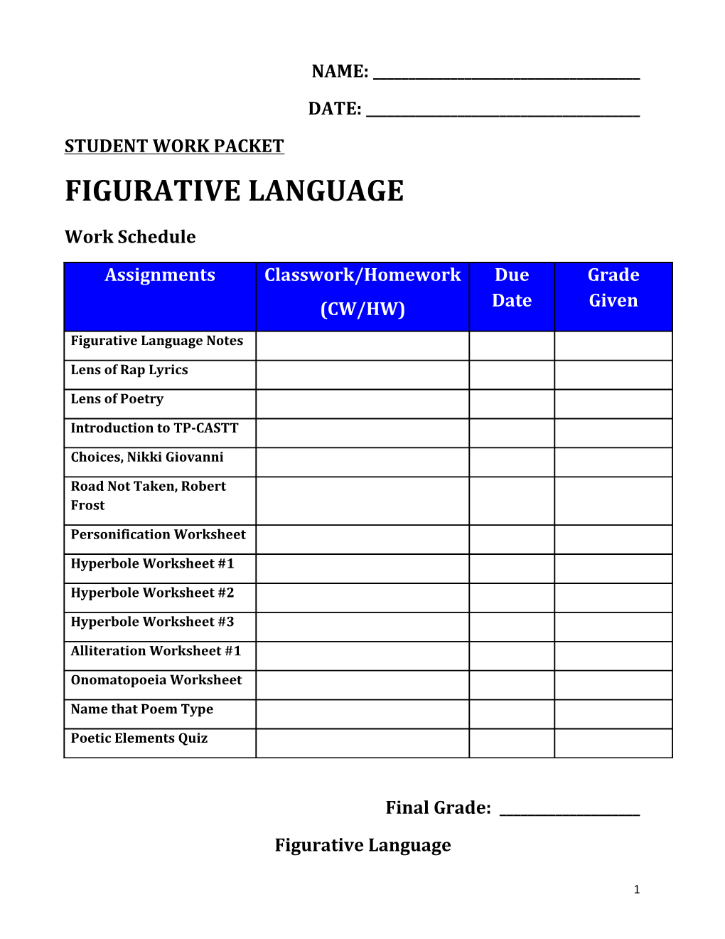 Student Work Packet s1