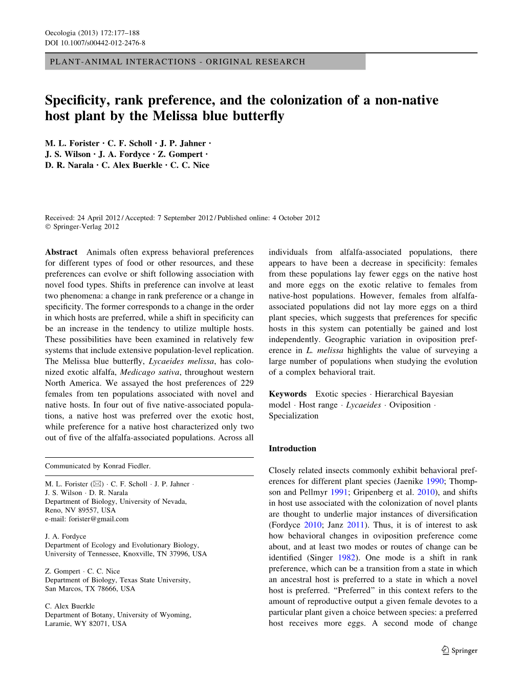 Specificity, Rank Preference, and the Colonization of a Non-Native Host